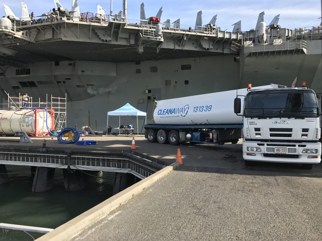 USS Ronald Reagan as Cleanaway removed 3,113,000 litres of CHT (sewerage and shower), and 164,000 litres of oily water