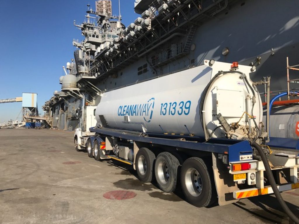 USS Bonhomme Richard with Cleanaway removing 100,000 litres of oily water