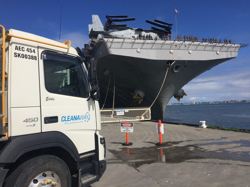 USS Bonhomme Richard and Cleanaway truck
